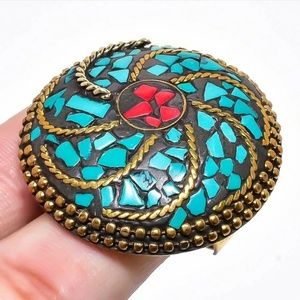 New Turquoise and Red Coral Adjustable Ring.